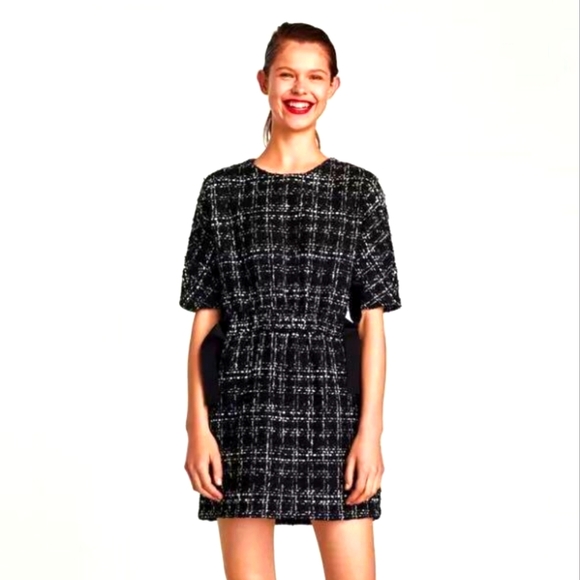 Zara Tweed Black and White Dress - Picture 2 of 9